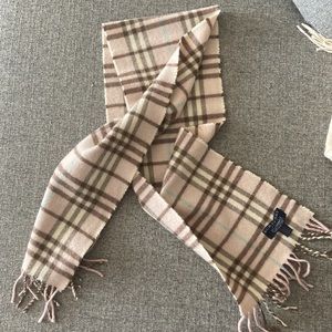 COPY - Cashmere Burberry Scarf 48” x 8” - baby pink with light blue detail